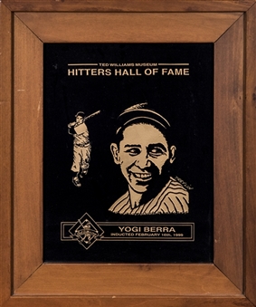 1999 Ted Williams Hall Of Fame Hitters Induction Plaque Presented To Yogi Berra (Berra LOA)